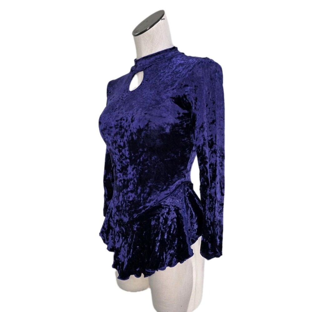 Gilda Marx VTG Crushed Velvet High Neck Keyhole LS Leotard Dress Purple Y/J (XS)